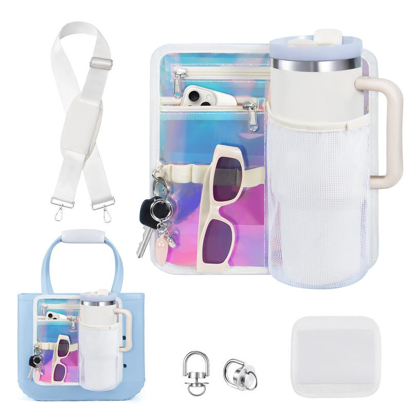 Iridescent Accessories Set for Bogg Bag, Cup Holder and Phone Zipper Pouch with Adjustable Strap Compatible with Medium Large XL, Bonus with Neoprene Handle Wrap