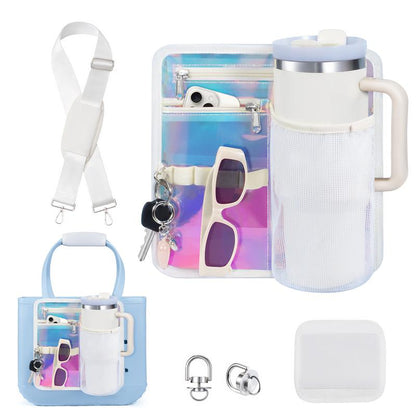 Iridescent Accessories Set for Bogg Bag, Cup Holder and Phone Zipper Pouch with Adjustable Strap Compatible with Medium Large XL, Bonus with Neoprene Handle Wrap