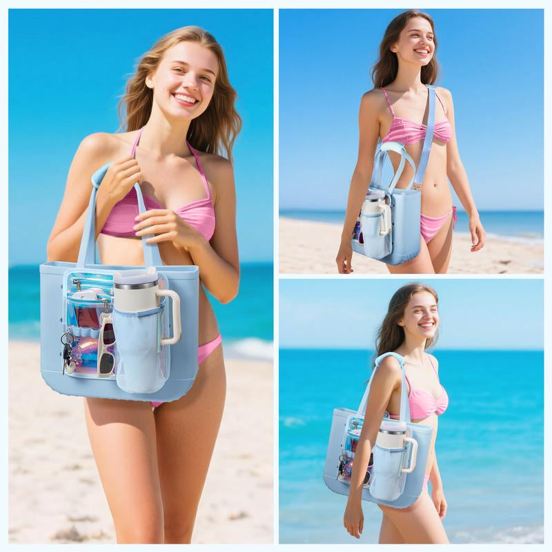 Iridescent Accessories Set for Bogg Bag, Cup Holder and Phone Zipper Pouch with Adjustable Strap Compatible with Medium Large XL, Bonus with Neoprene Handle Wrap