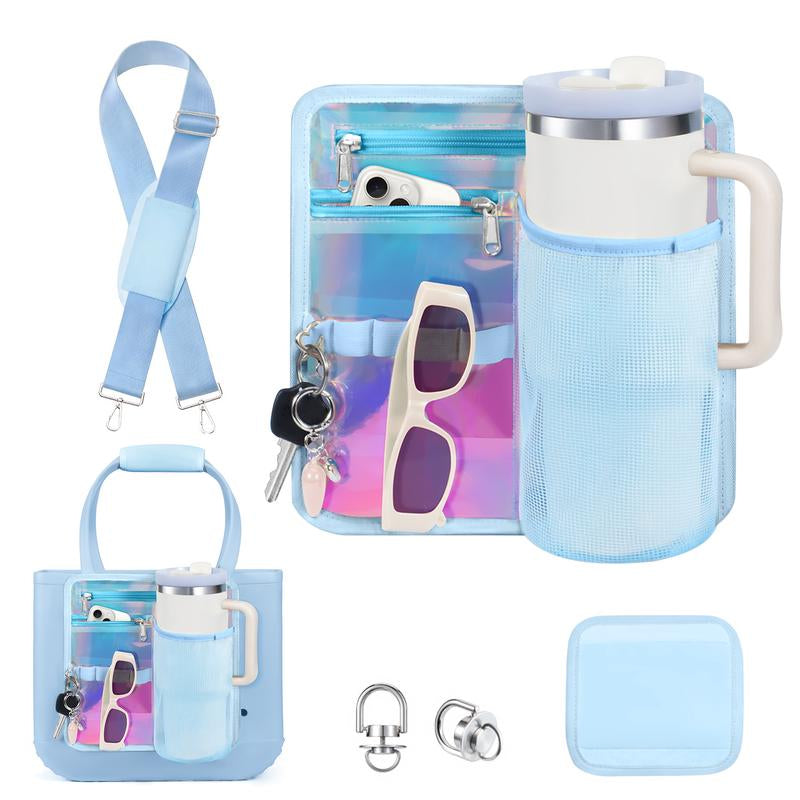 Iridescent Accessories Set for Bogg Bag, Cup Holder and Phone Zipper Pouch with Adjustable Strap Compatible with Medium Large XL, Bonus with Neoprene Handle Wrap